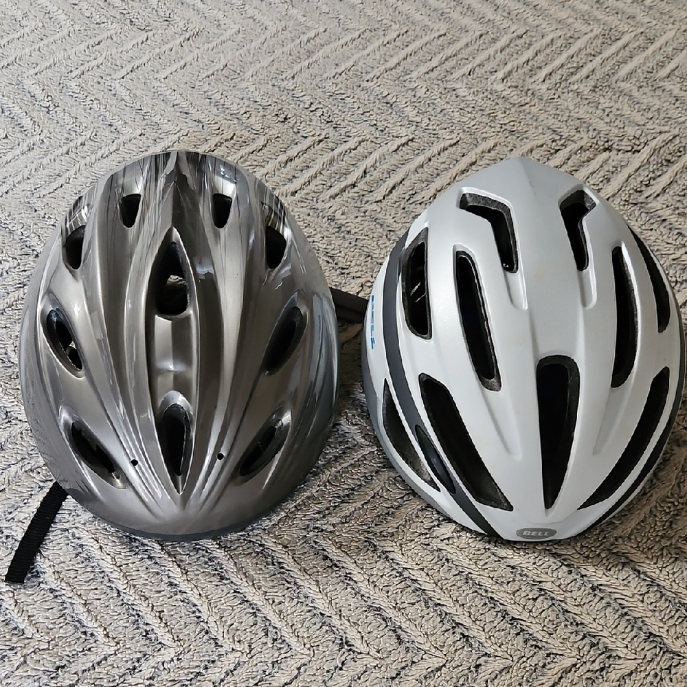 Silver and Gray Bike Helmets